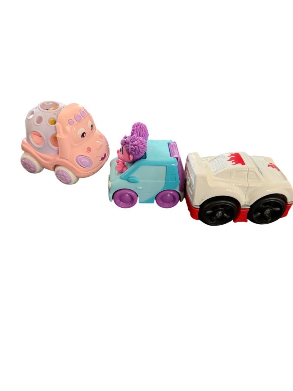 Set Of 3 Colorful Cartoon Toy Cars For Kids Includes Pink Blue & White Cars With - Picture 5 of 6